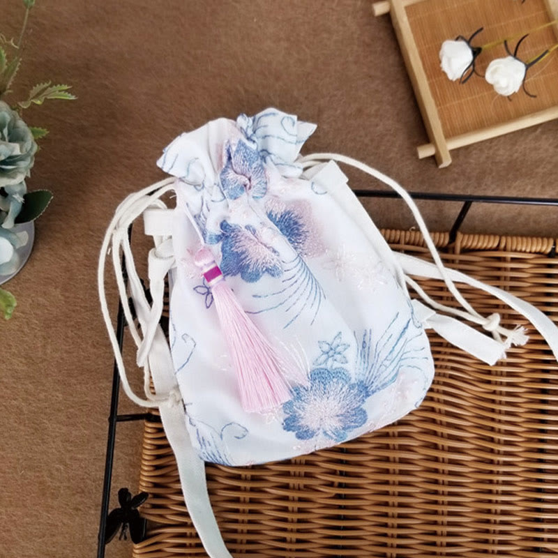 Borsa a tracolla in tela Buddha Stones, fiori ricamati, fiori di ciliegio, vite