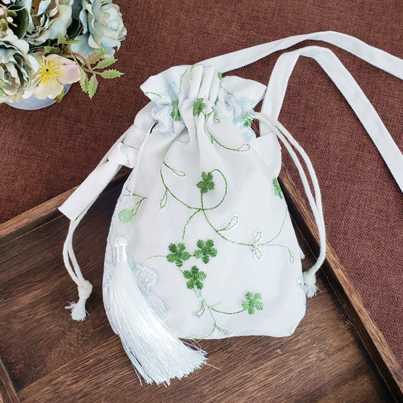 Borsa a tracolla in tela Buddha Stones, fiori ricamati, fiori di ciliegio, vite