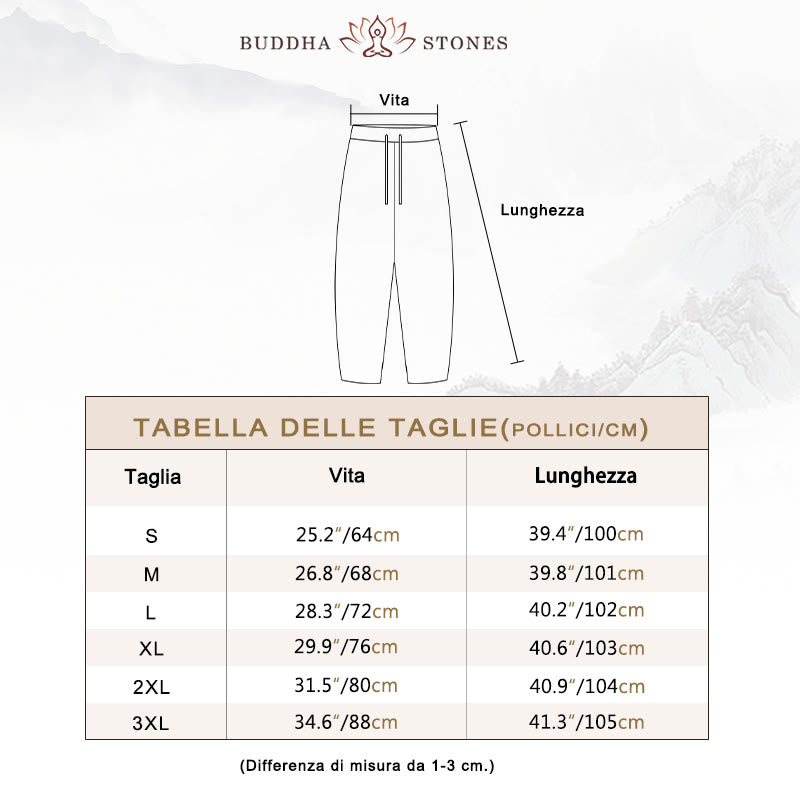 Pantaloni da donna con coulisse in cotone e lino casual tinta unita Buddha Stones con tasche - image 4