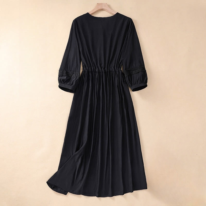 Abito lungo da donna in lino e cotone con coulisse, manica lunga a lanterna, tinta unita, estivo, con tasche, motivo Buddha Stones - image 13