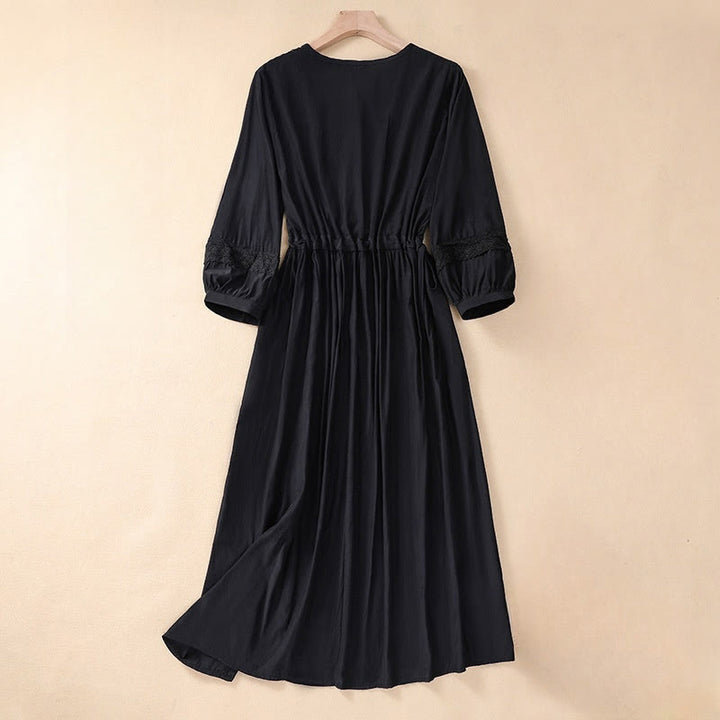 Abito lungo da donna in lino e cotone con coulisse, manica lunga a lanterna, tinta unita, estivo, con tasche, motivo Buddha Stones - image 13