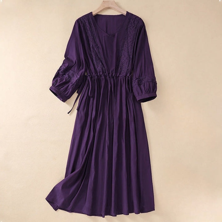 Abito lungo da donna in lino e cotone con coulisse, manica lunga a lanterna, tinta unita, estivo, con tasche, motivo Buddha Stones - Viola - US8-10, UK/AU12-14, EU40-42 (2XL) - image 17