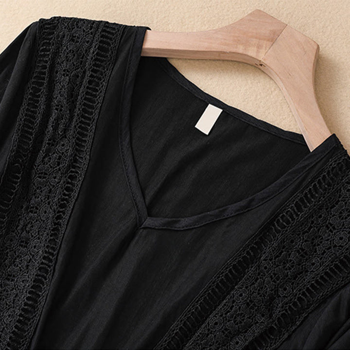 Abito lungo da donna in lino e cotone con coulisse, manica lunga a lanterna, tinta unita, estivo, con tasche, motivo Buddha Stones