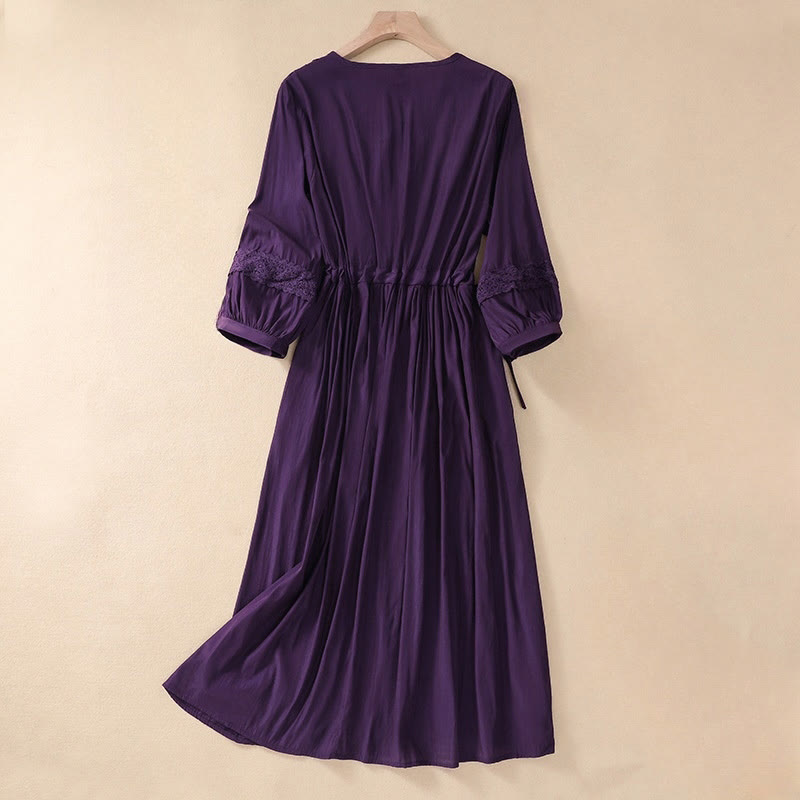 Abito lungo da donna in lino e cotone con coulisse, manica lunga a lanterna, tinta unita, estivo, con tasche, motivo Buddha Stones - image 18
