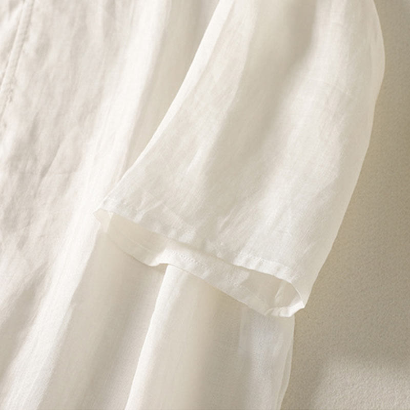 Abito midi da donna in cotone e lino con maniche lunghe e bottoni a rana, Buddha Stones - image 12