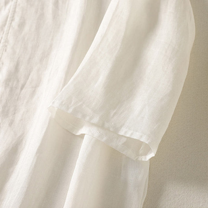 Abito midi da donna in cotone e lino con maniche lunghe e bottoni a rana, Buddha Stones - image 11