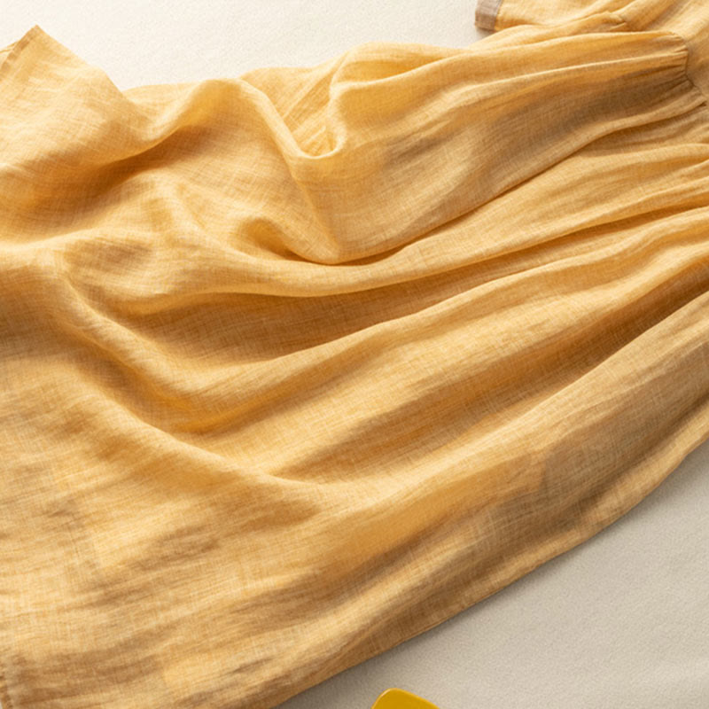 Abito midi da donna in cotone e lino con maniche corte e ricamo etnico primaverile Buddha Stones - image 5