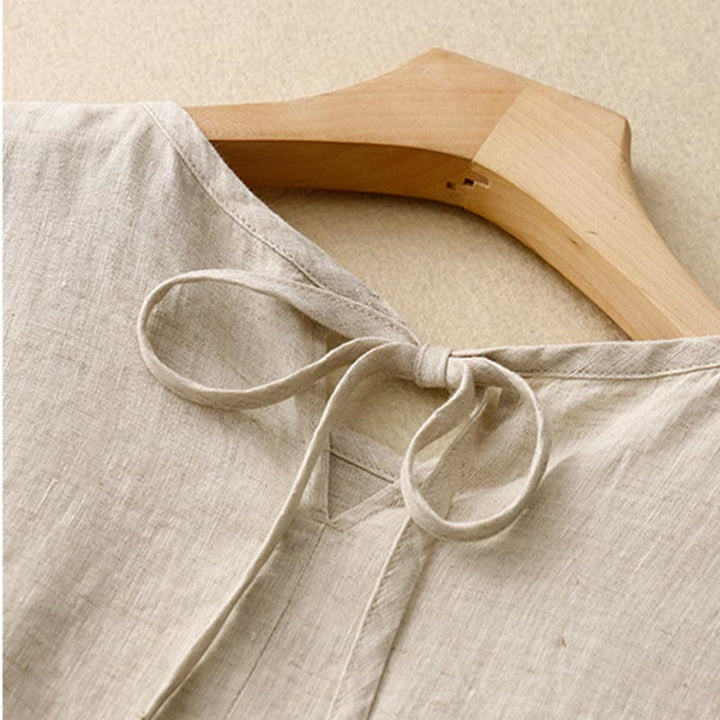 Abito midi da donna casual a maniche corte con fiocco e tasche, con stampa Buddha Stones. - image 15