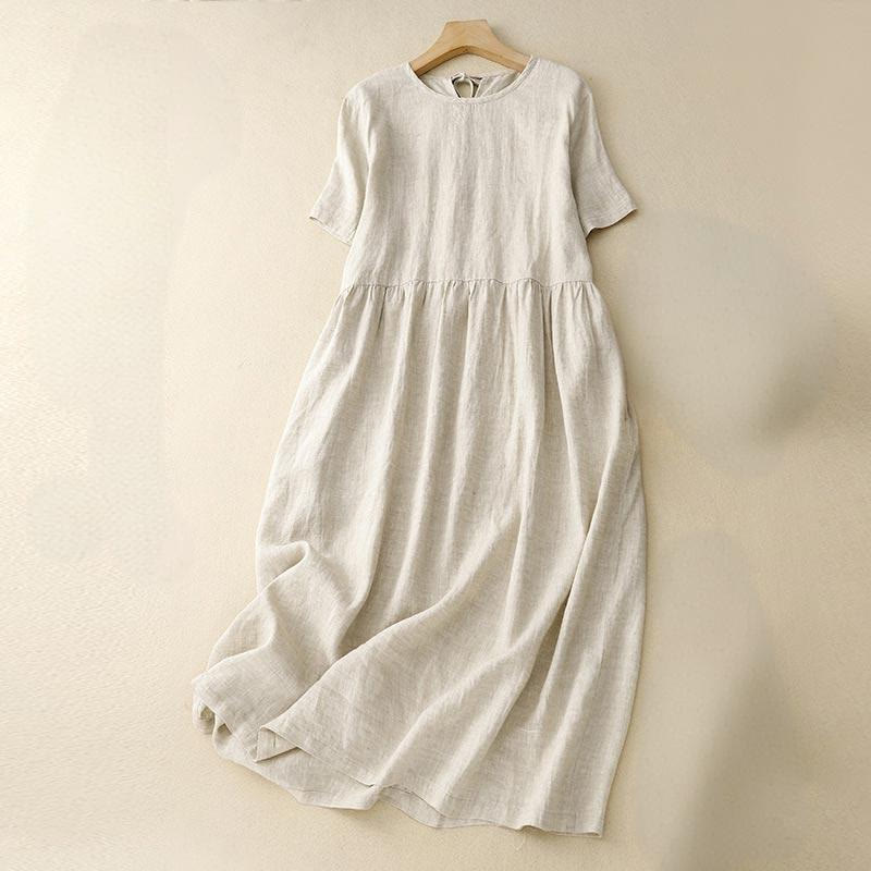 Abito midi da donna casual a maniche corte con fiocco e tasche, con stampa Buddha Stones. - Beige - US8-10, UK/AU12-14, EU40-42 (2XL) - image 13