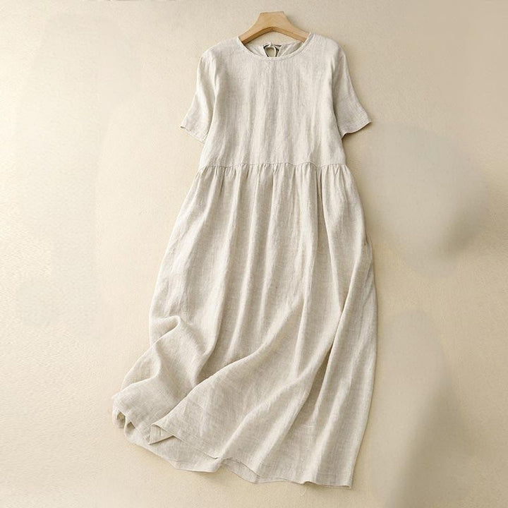 Abito midi da donna casual a maniche corte con fiocco e tasche, con stampa Buddha Stones. - Beige - US8-10, UK/AU12-14, EU40-42 (2XL) - image 13