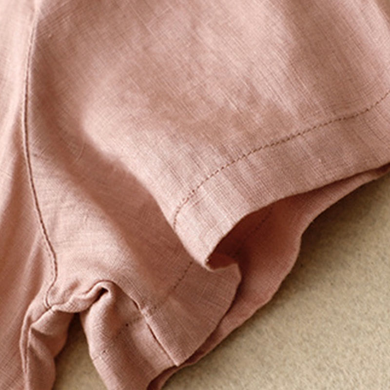 Abito midi da donna in cotone e lino, casual, con scollo a V, a maniche corte, in tinta unita e bottoni, Buddha Stones - image 19