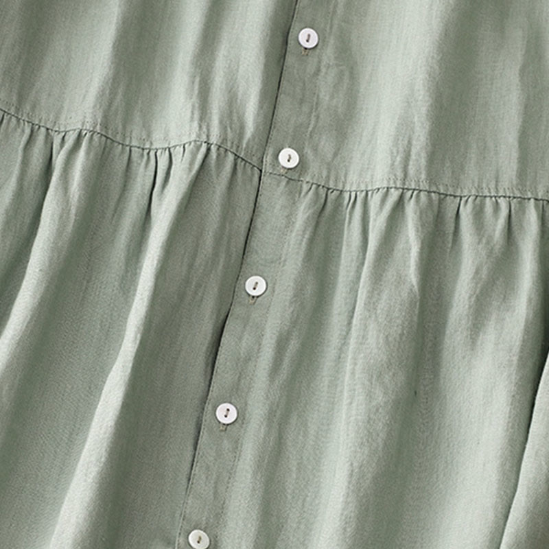 Abito midi da donna in cotone e lino, casual, con scollo a V, a maniche corte, in tinta unita e bottoni, Buddha Stones - image 6