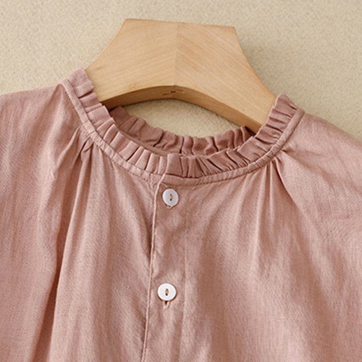 Abito midi da donna in cotone e lino, casual, con scollo a V, a maniche corte, in tinta unita e bottoni, Buddha Stones - image 16