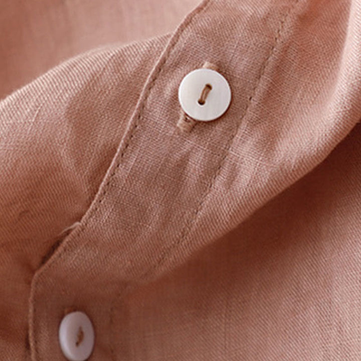 Abito midi da donna in cotone e lino, casual, con scollo a V, a maniche corte, in tinta unita e bottoni, Buddha Stones - image 17