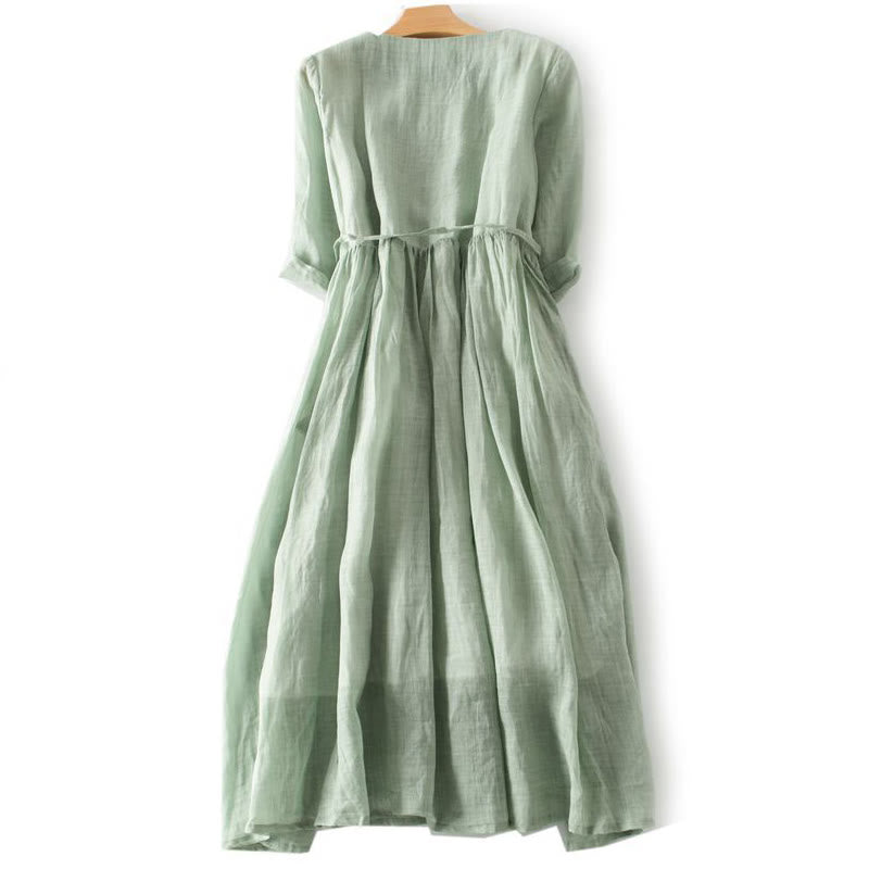 Abito midi da donna con maniche corte, lacci e tasche, modello casual con volant e motivo a volant, Buddha Stones - image 1