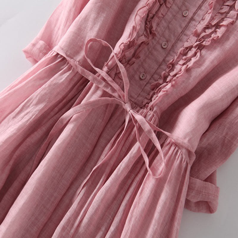 Abito midi da donna con maniche corte, lacci e tasche, modello casual con volant e motivo a volant, Buddha Stones - image 11