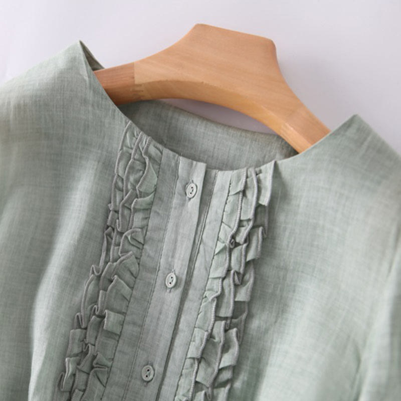 Abito midi da donna con maniche corte, lacci e tasche, modello casual con volant e motivo a volant, Buddha Stones - image 4