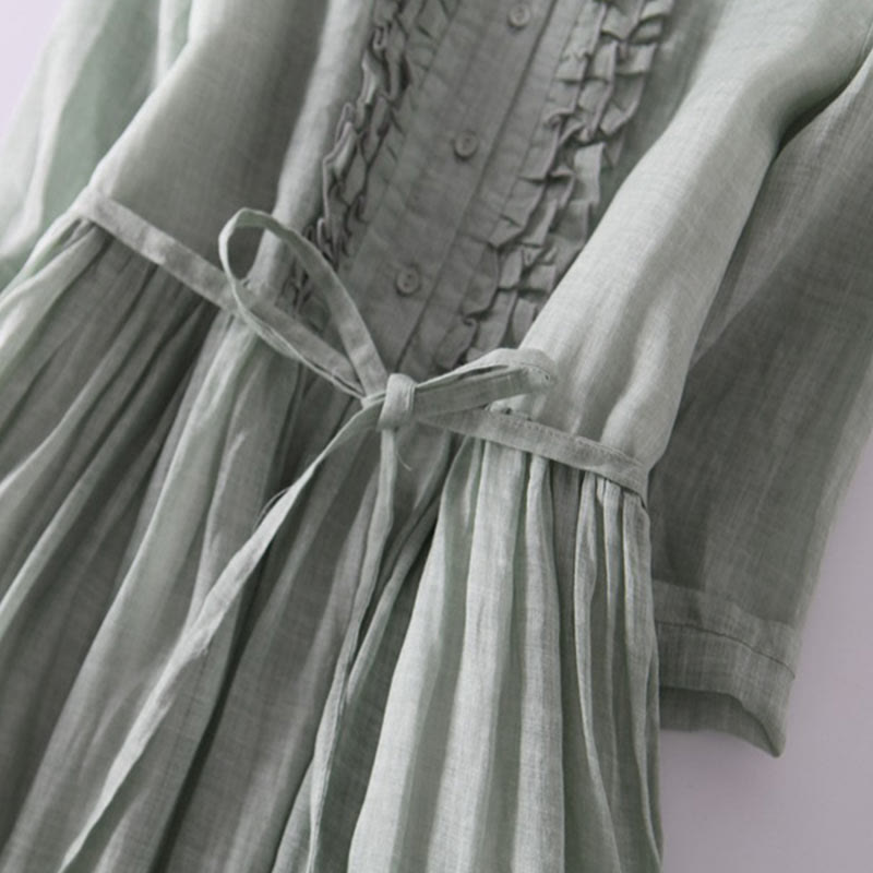 Abito midi da donna con maniche corte, lacci e tasche, modello casual con volant e motivo a volant, Buddha Stones - image 5