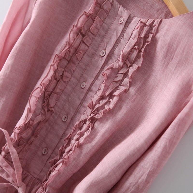 Abito midi da donna con maniche corte, lacci e tasche, modello casual con volant e motivo a volant, Buddha Stones - image 12