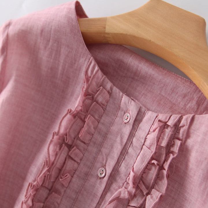 Abito midi da donna con maniche corte, lacci e tasche, modello casual con volant e motivo a volant, Buddha Stones - image 10