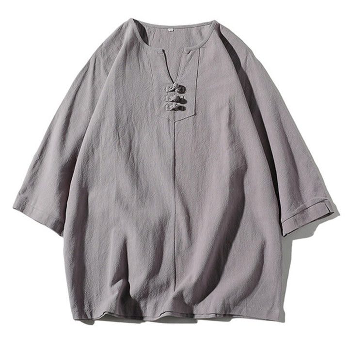 Set di 2 magliette con colletto a punta semplice Buddha Stones, lunghezza 7-8, pantaloncini a gamba larga con tasche, in cotone e lino, per meditazione da uomo