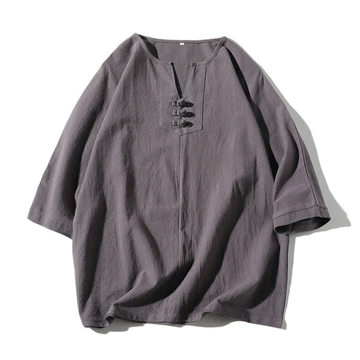 Set di 2 magliette con colletto a punta semplice Buddha Stones, lunghezza 7-8, pantaloncini a gamba larga con tasche, in cotone e lino, per meditazione da uomo