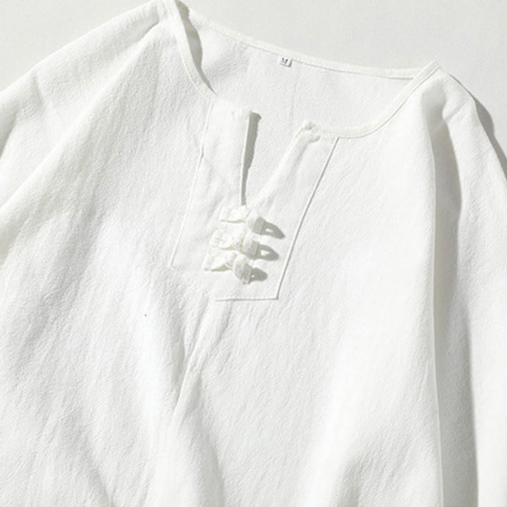 Set di 2 magliette con colletto a punta semplice Buddha Stones, lunghezza 7-8, pantaloncini a gamba larga con tasche, in cotone e lino, per meditazione da uomo