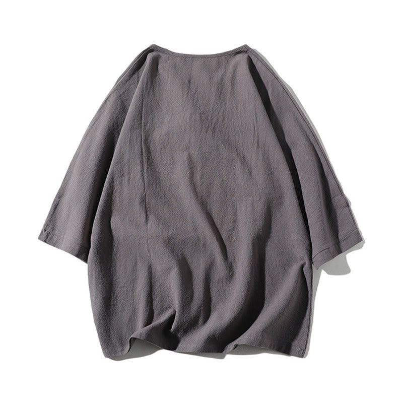 Set di 2 magliette con colletto a punta semplice Buddha Stones, lunghezza 7-8, pantaloncini a gamba larga con tasche, in cotone e lino, per meditazione da uomo