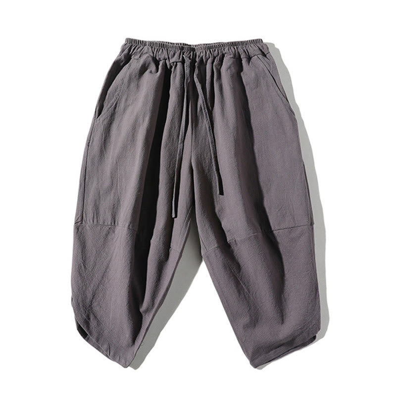 Set di 2 magliette con colletto a punta semplice Buddha Stones, lunghezza 7-8, pantaloncini a gamba larga con tasche, in cotone e lino, per meditazione da uomo