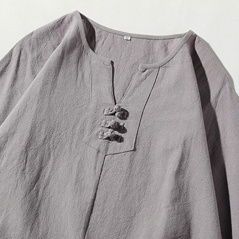 Set di 2 magliette con colletto a punta semplice Buddha Stones, lunghezza 7-8, pantaloncini a gamba larga con tasche, in cotone e lino, per meditazione da uomo