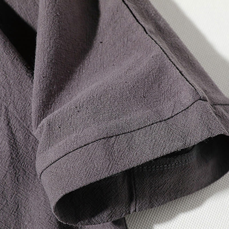 Set di 2 magliette con colletto a punta semplice Buddha Stones, lunghezza 7-8, pantaloncini a gamba larga con tasche, in cotone e lino, per meditazione da uomo