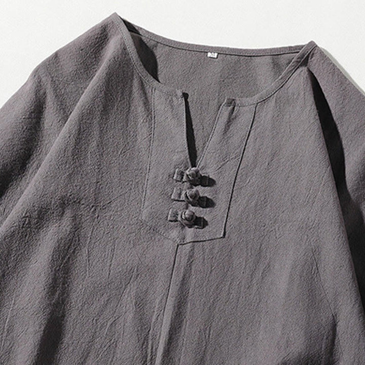 Set di 2 magliette con colletto a punta semplice Buddha Stones, lunghezza 7-8, pantaloncini a gamba larga con tasche, in cotone e lino, per meditazione da uomo