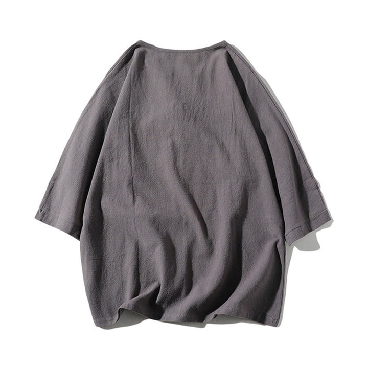 Set di 2 magliette con colletto a punta semplice Buddha Stones, lunghezza 7-8, pantaloncini a gamba larga con tasche, in cotone e lino, per meditazione da uomo