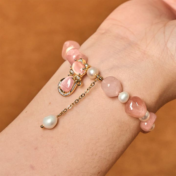 Braccialetto Buddha Stones Natural Strawberry Quartz Pearl Cat Positive - image 4