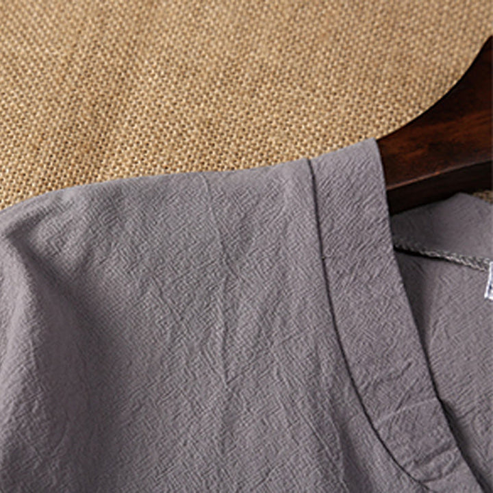 Set di 2 magliette a maniche corte con colletto a tacca semplice Buddha Stones, pantaloncini con tasche, in cotone e lino, per meditazione da uomo - image 10