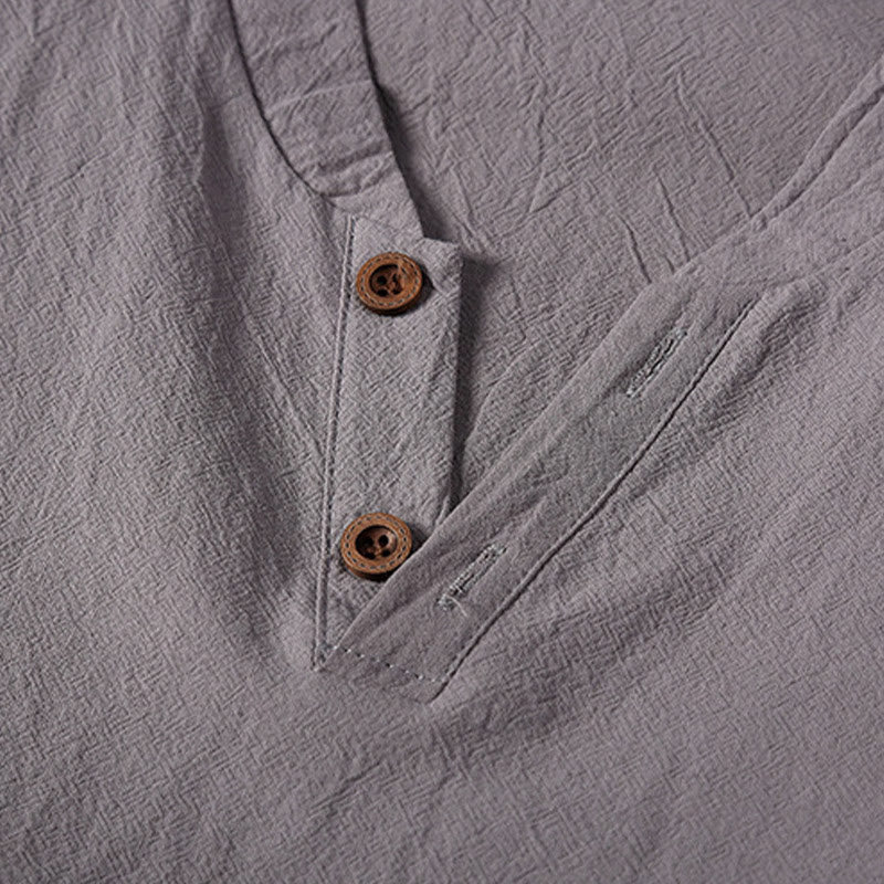 Set di 2 magliette a maniche corte con colletto a tacca semplice Buddha Stones, pantaloncini con tasche, in cotone e lino, per meditazione da uomo - image 9