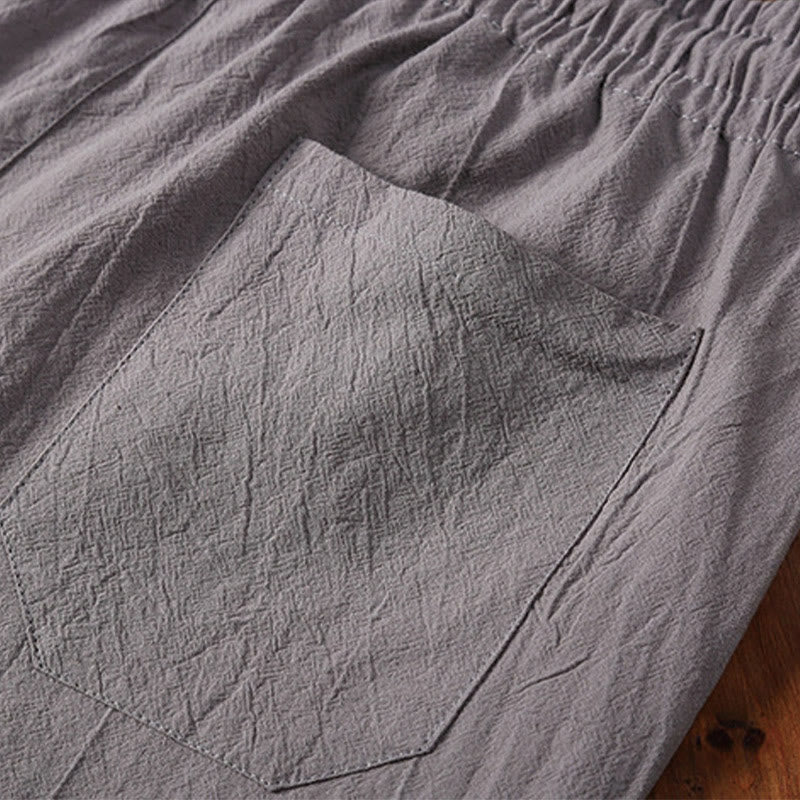 Set di 2 magliette a maniche corte con colletto a tacca semplice Buddha Stones, pantaloncini con tasche, in cotone e lino, per meditazione da uomo - image 18