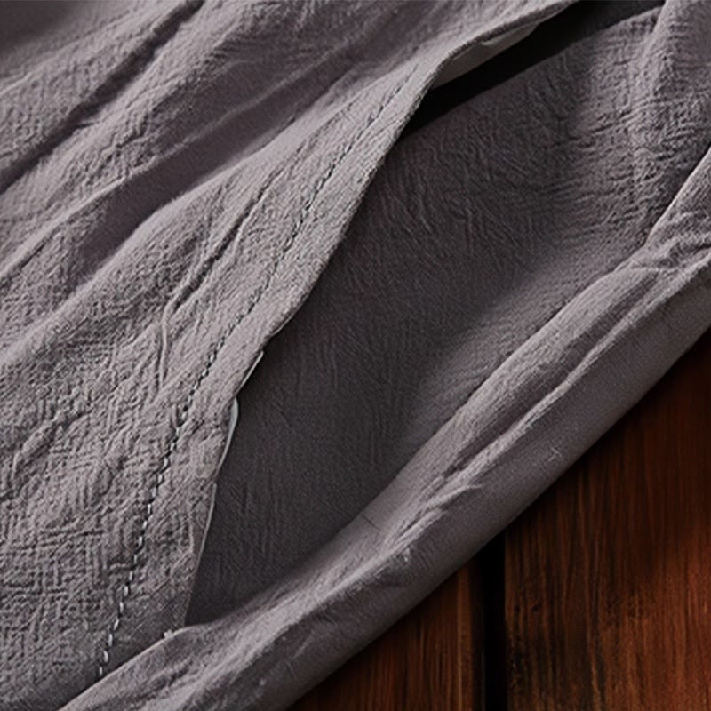 Set di 2 magliette a maniche corte con colletto a tacca semplice Buddha Stones, pantaloncini con tasche, in cotone e lino, per meditazione da uomo - image 16