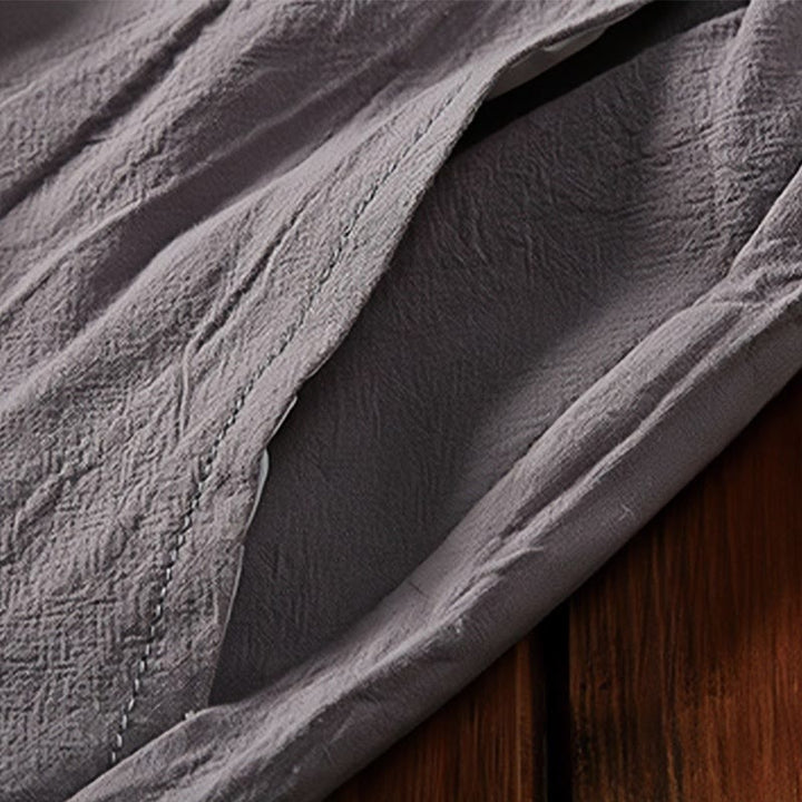 Set di 2 pezzi estivi casual con scollo a V e coulisse, pantaloncini con tasche, in cotone e lino, per meditazione da uomo, Buddha Stones