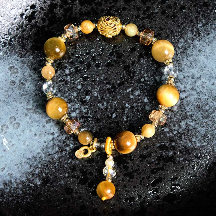 Buddha Stones Braccialetto con perline di occhio di tigre naturale e resistenza al peso