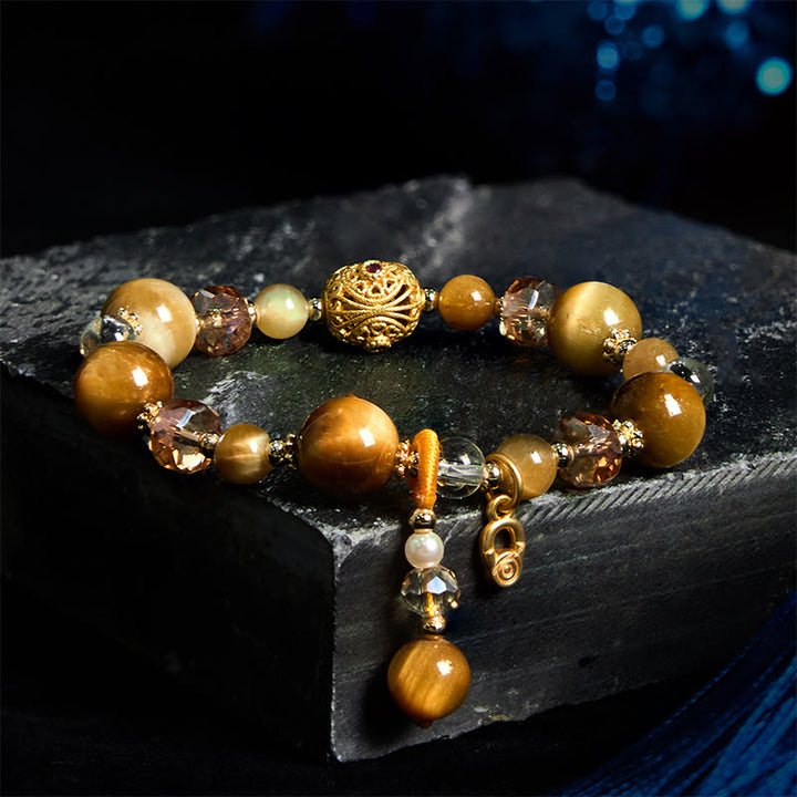 Buddha Stones Braccialetto con perline di occhio di tigre naturale e resistenza al peso