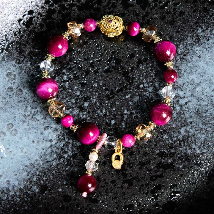 Braccialetto di bilanciamento del peso con perline di occhio di tigre rosso naturale di Buddha Stones e occhio di tigre verde