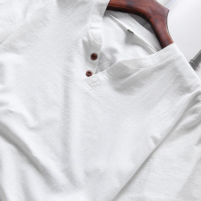 Completo da meditazione da uomo in cotone e lino con motivo Buddha Stones, composto da t-shirt a maniche corte e pantaloncini con tasche. - image 2