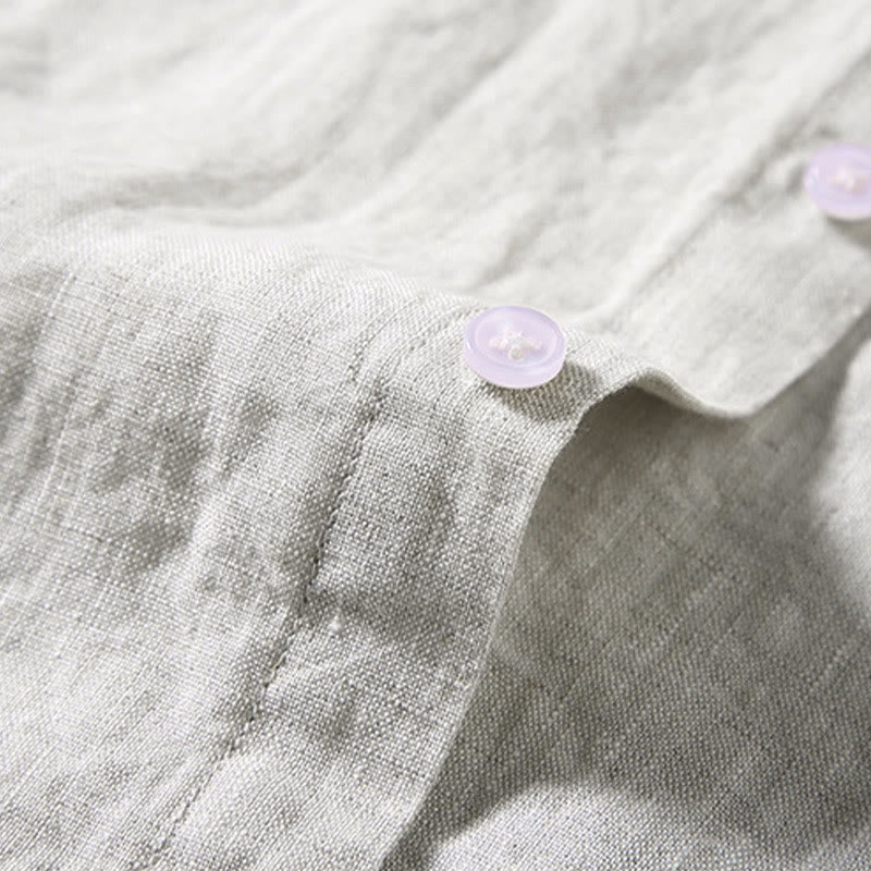 Camicia da uomo a maniche corte in cotone con bottoni, casual estivo, colore puro, con taschino, motivo Buddha Stones - image 1