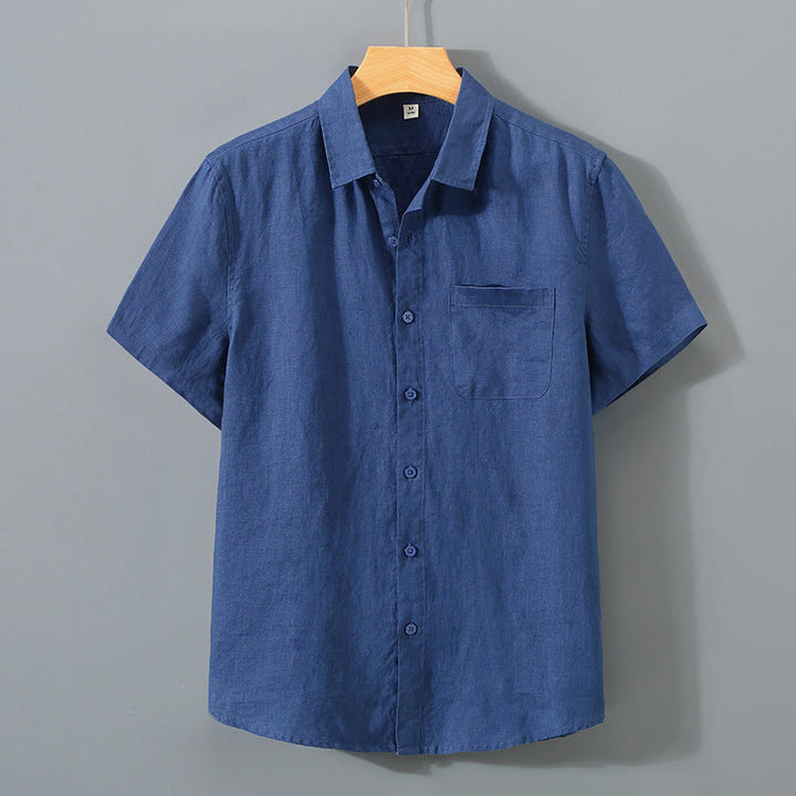 Camicia da uomo a maniche corte in cotone con bottoni, casual estivo, colore puro, con taschino, motivo Buddha Stones - Blu notte - US/UK/AU44, EU54 (4XL) - image 9