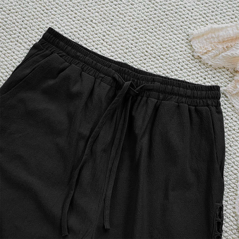 Pantaloni da donna in lino e cotone con tasche, modello Buddha Stones Summer, tinta unita, con cuciture - image 11