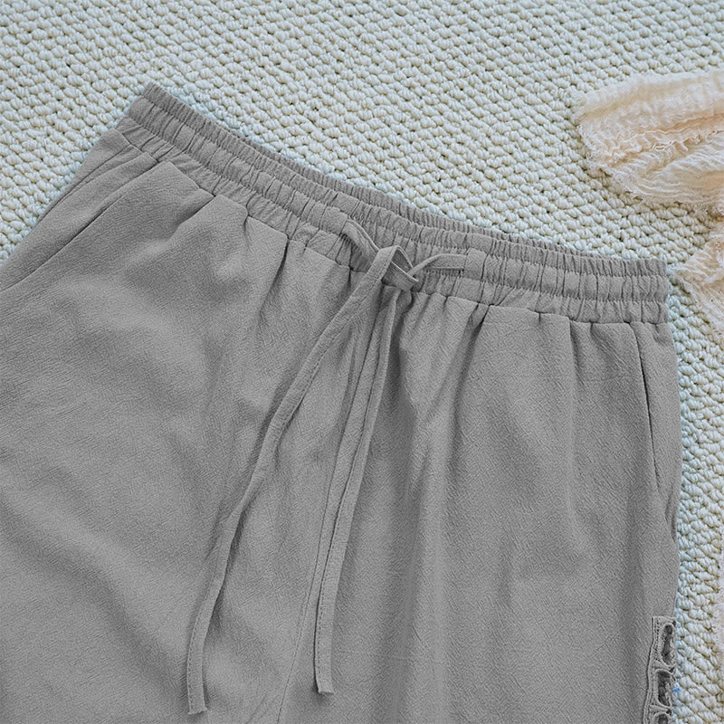 Pantaloni da donna in lino e cotone con tasche, modello Buddha Stones Summer, tinta unita, con cuciture - image 18