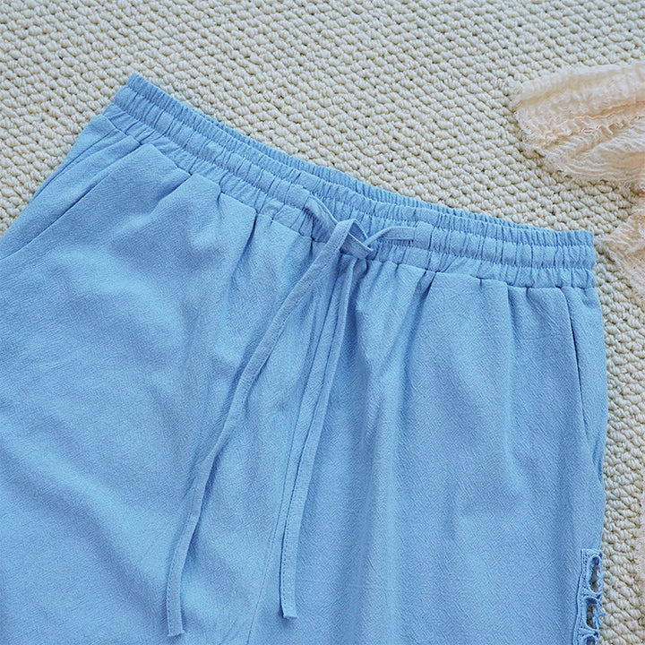 Pantaloni da donna in lino e cotone con tasche, modello Buddha Stones Summer, tinta unita, con cuciture - image 31