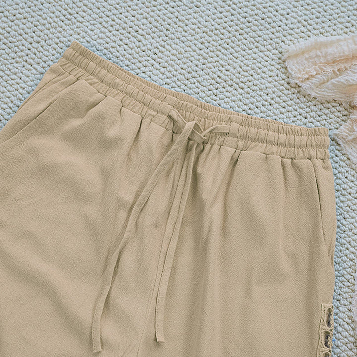 Pantaloni da donna in lino e cotone con tasche, modello Buddha Stones Summer, tinta unita, con cuciture - image 24