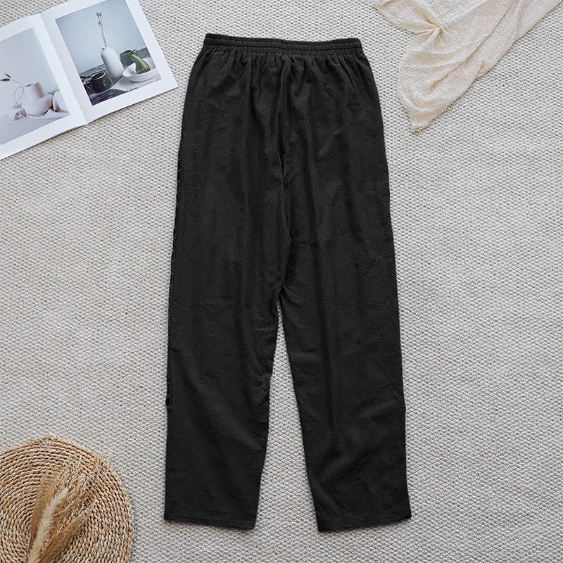 Pantaloni da donna in lino e cotone con tasche, modello Buddha Stones Summer, tinta unita, con cuciture - image 8